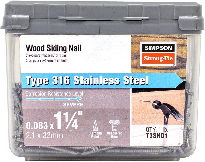 Simpson StrongTie T3SND1 Wood Siding Nail — 1-1/4 in. x .083 in. Type 316 Stainless Steel (1 lb.) - Image 1